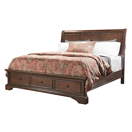 California King Sleigh Storage Bed with Lamp Assist